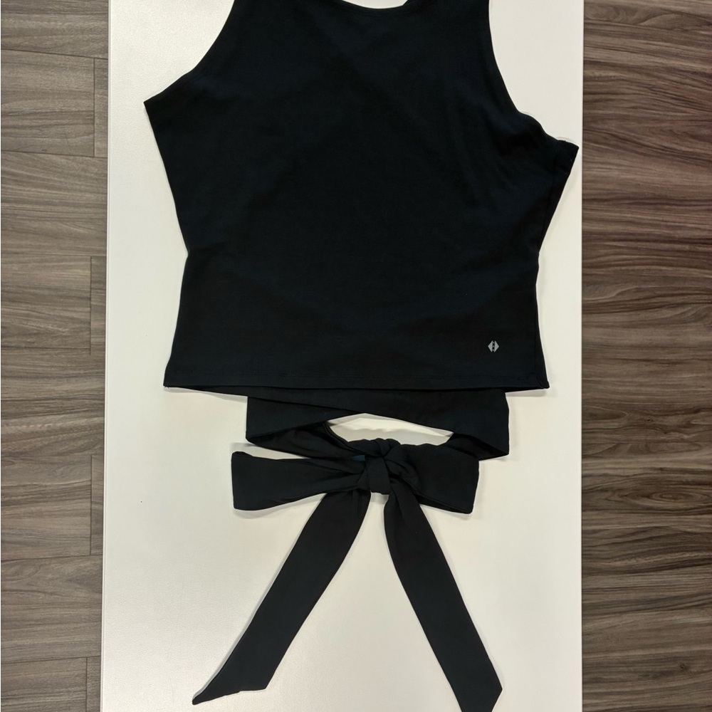 Black Tie-Back Tank Top with Feminine Bow